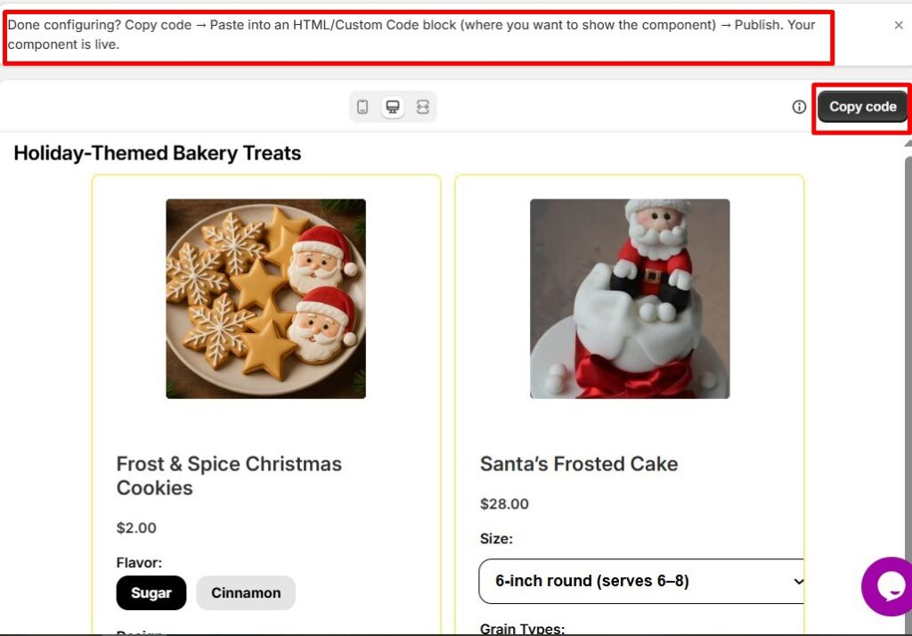 copy and paste the code in the website to embed shopify products

