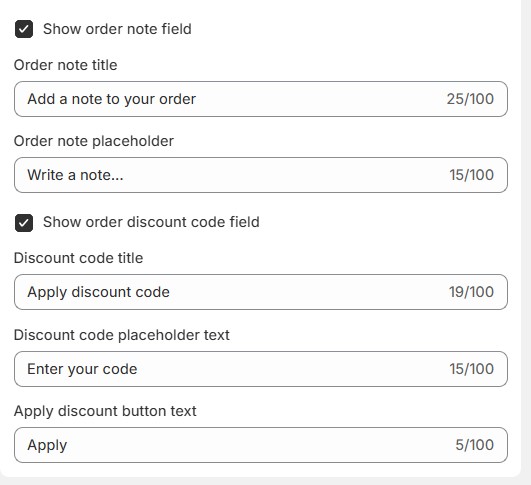 add the order note field and order discount code field