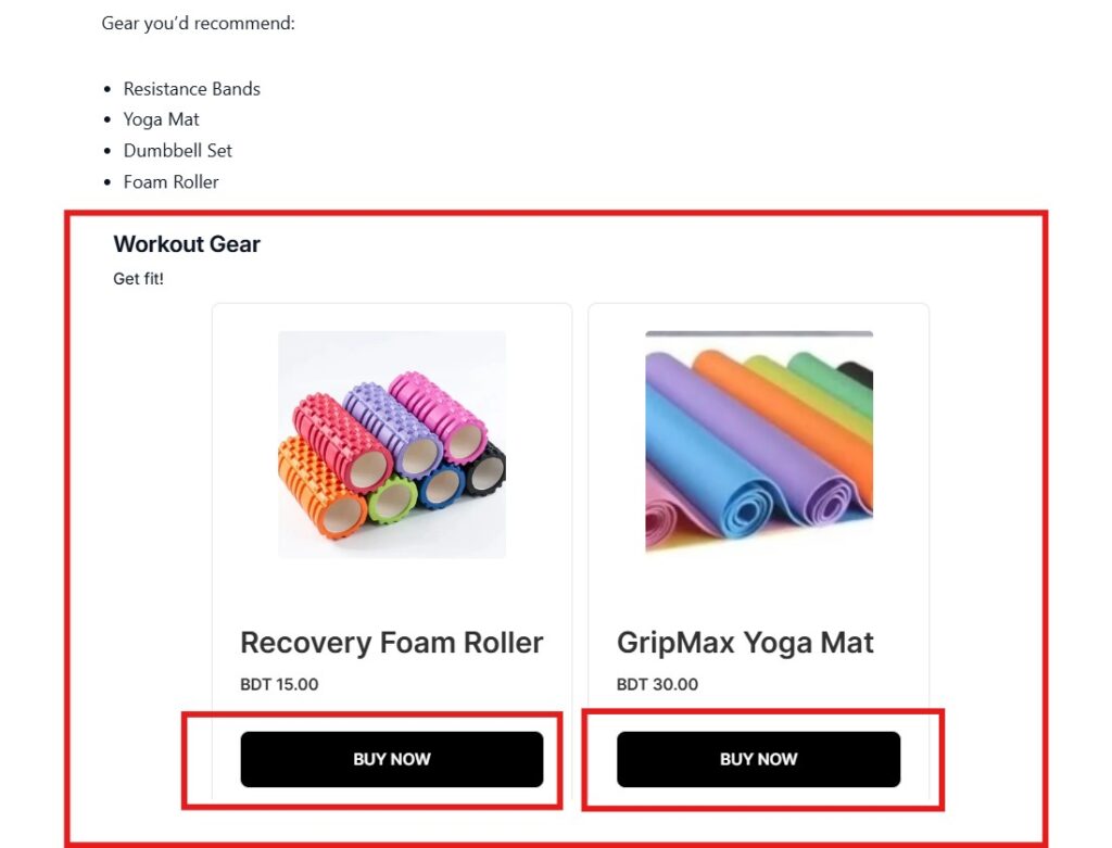 Embed Shopify Products in WordPress - sell workout gear on WordPress using EmbedUp