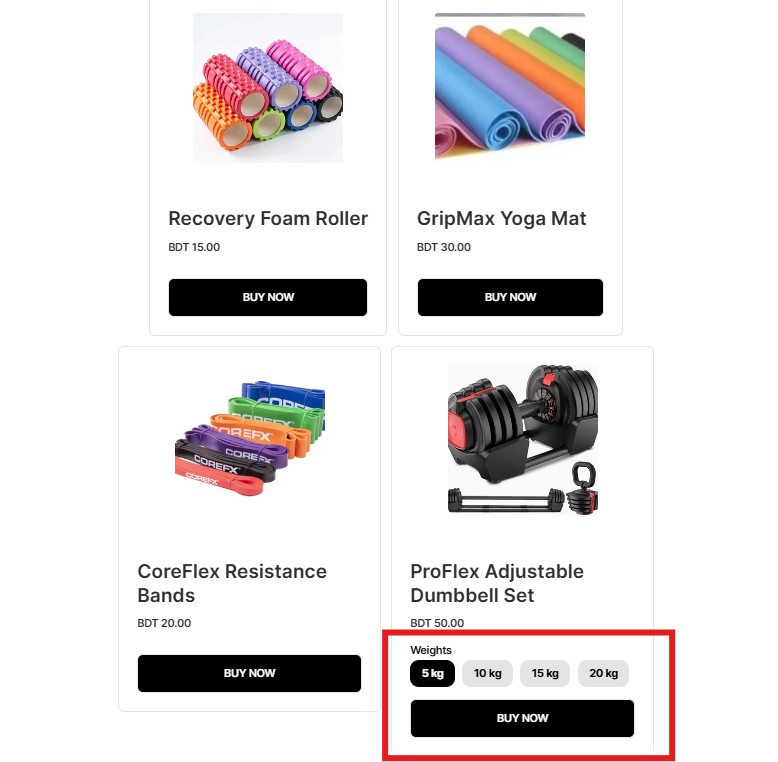 Embed Shopify Products in WordPress - sell workout gear with variants on WordPress using EmbedUp 