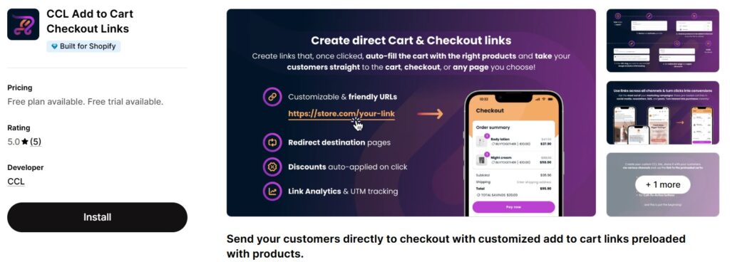 CCL add to cart checkout links