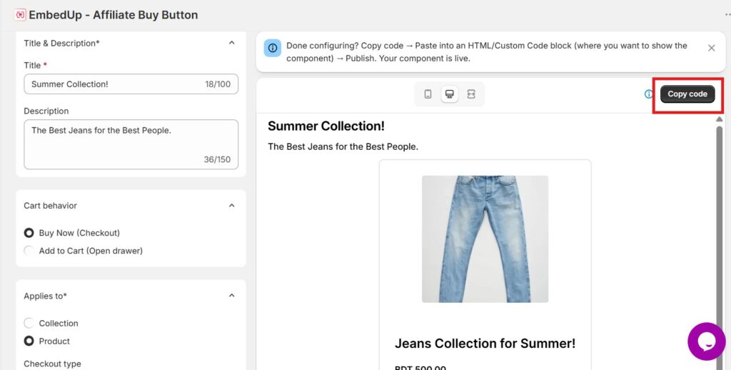 selling products on your fashion blog instantly - embedup copy code