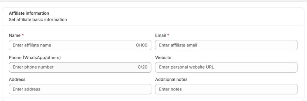 add affiliate information