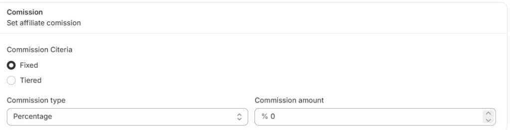 set affiliate commision